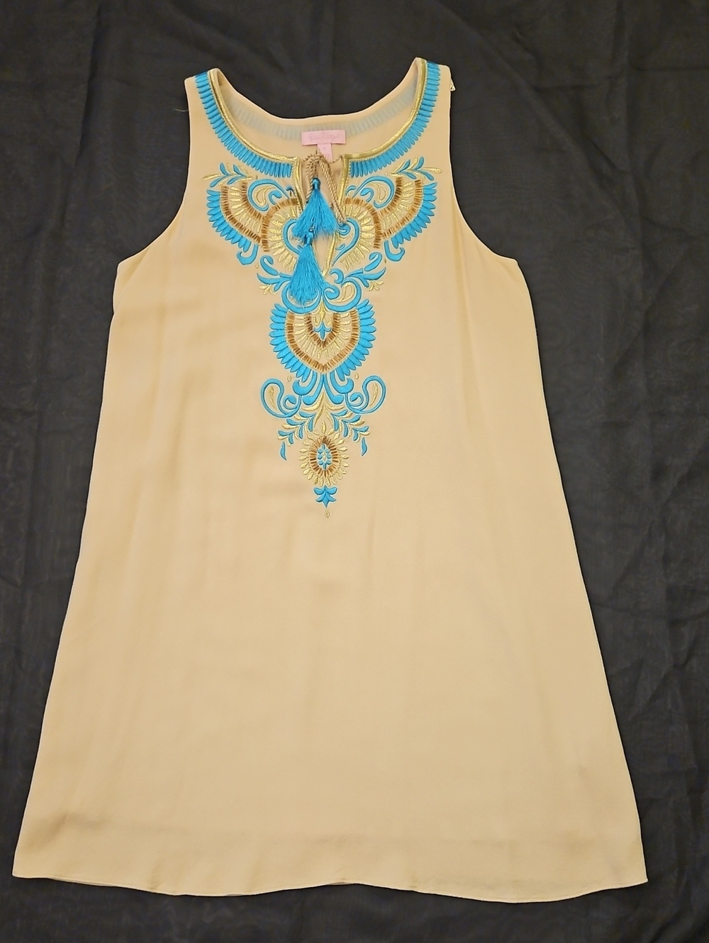 Lilly Pulitzer Beige Tank with Blue and Gold Embroidery